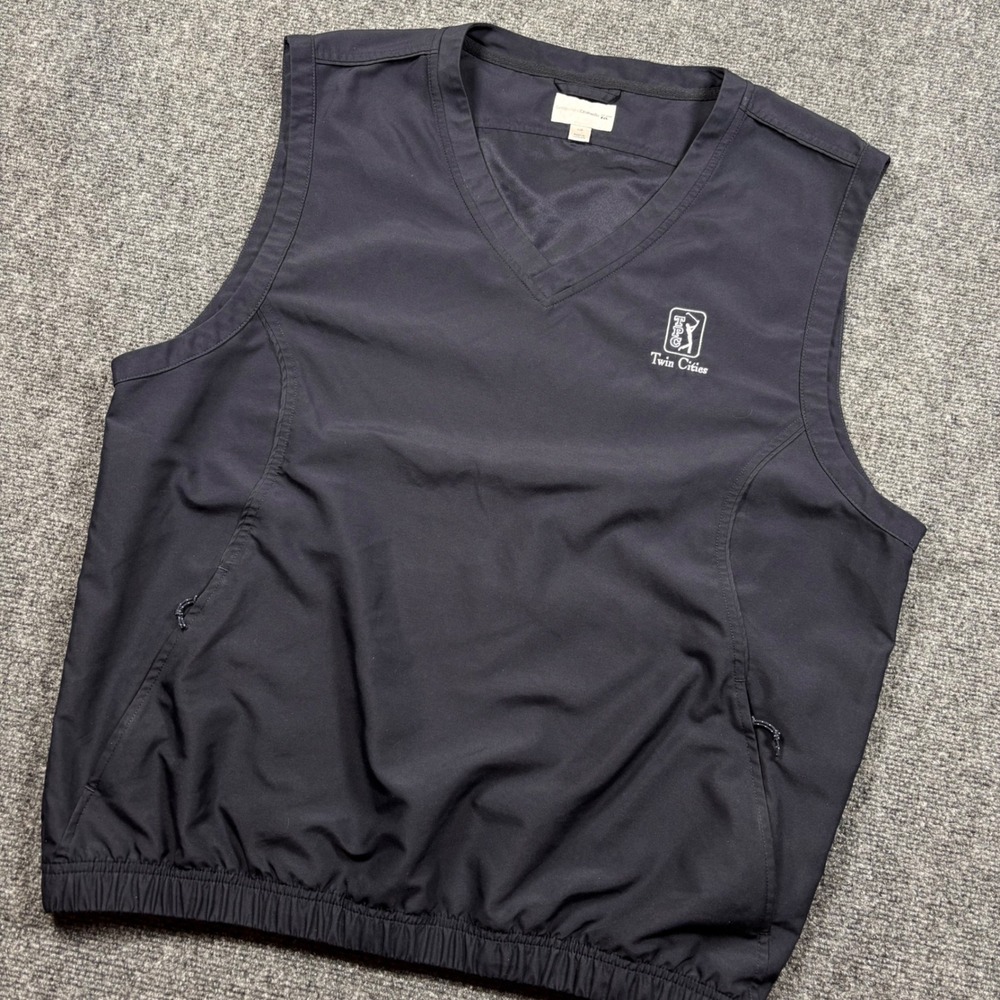 Cutter & Buck Golf Vest Mens Large Black TPC Twin Cities V-Neck Windtec